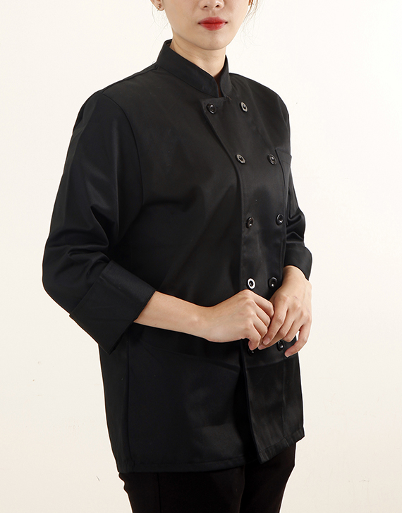 黑色長袖雙排扣廚師服L