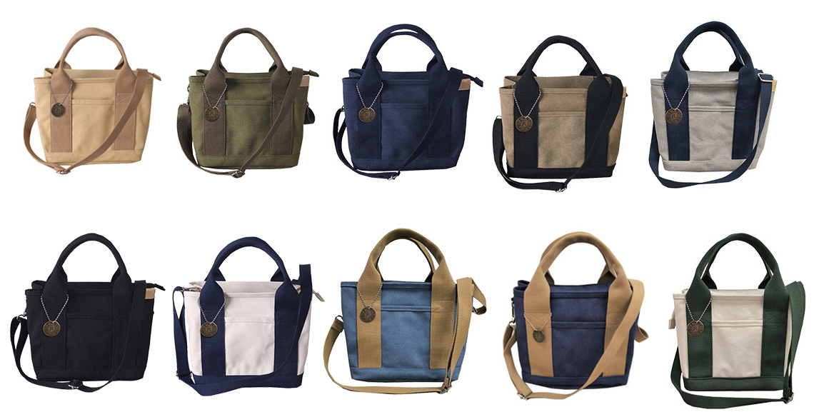 拚色多隔層厚磅帆布兩用托特包