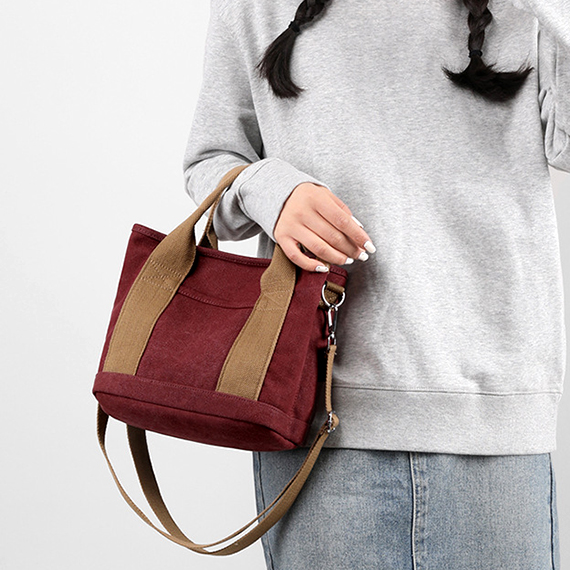 多隔層厚磅帆布兩用托特包 拚色款