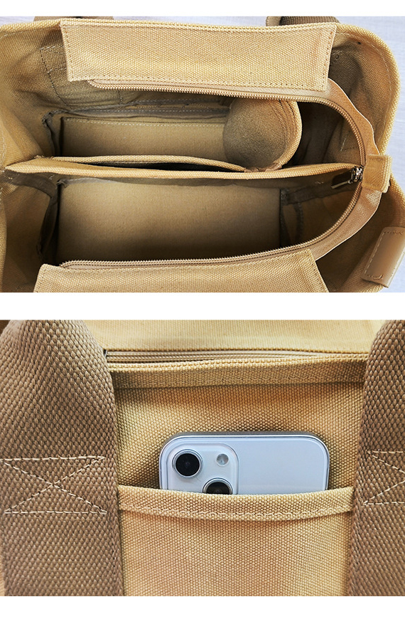 多隔層厚磅帆布兩用托特包