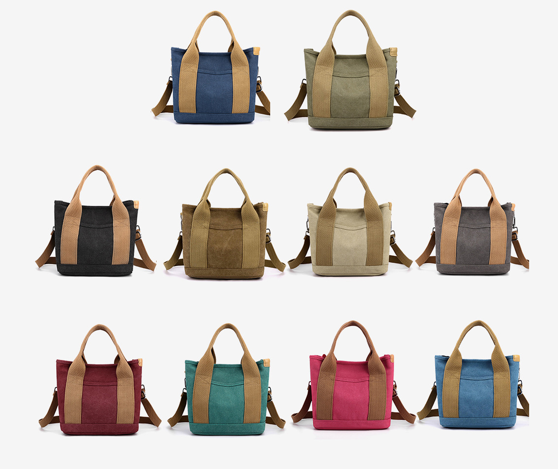 拚色多隔層厚磅帆布兩用托特包