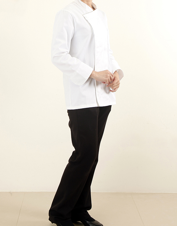 白色長袖單扣廚師服