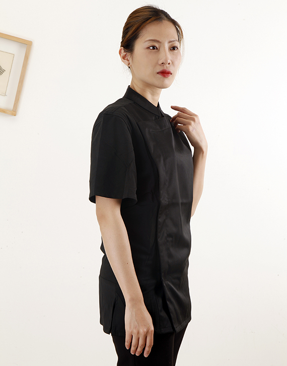 黑色短袖無扣精品廚師服L
